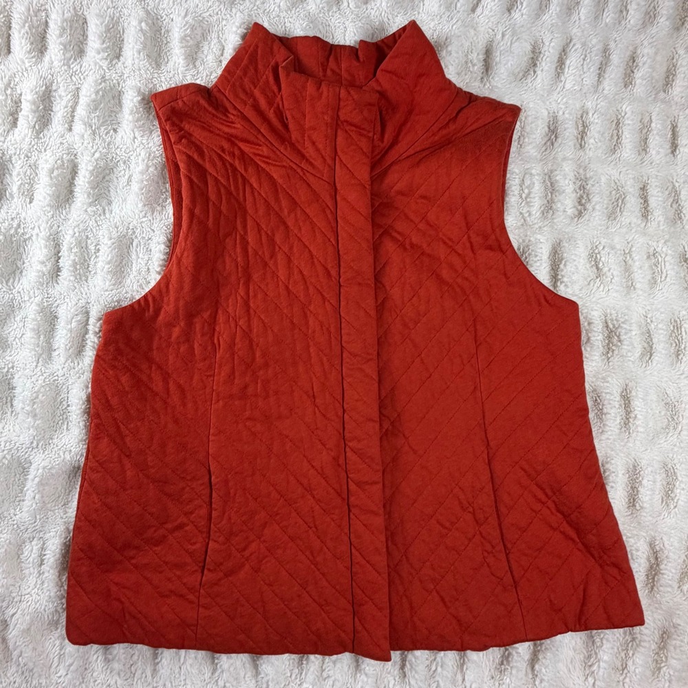 Eileen Fisher Burnt Orange Quilted Cotton Funnel Neck Vest XL